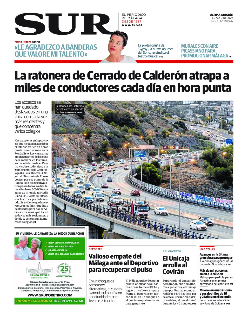 Portada de SUR, 07 de Octubre de 2024