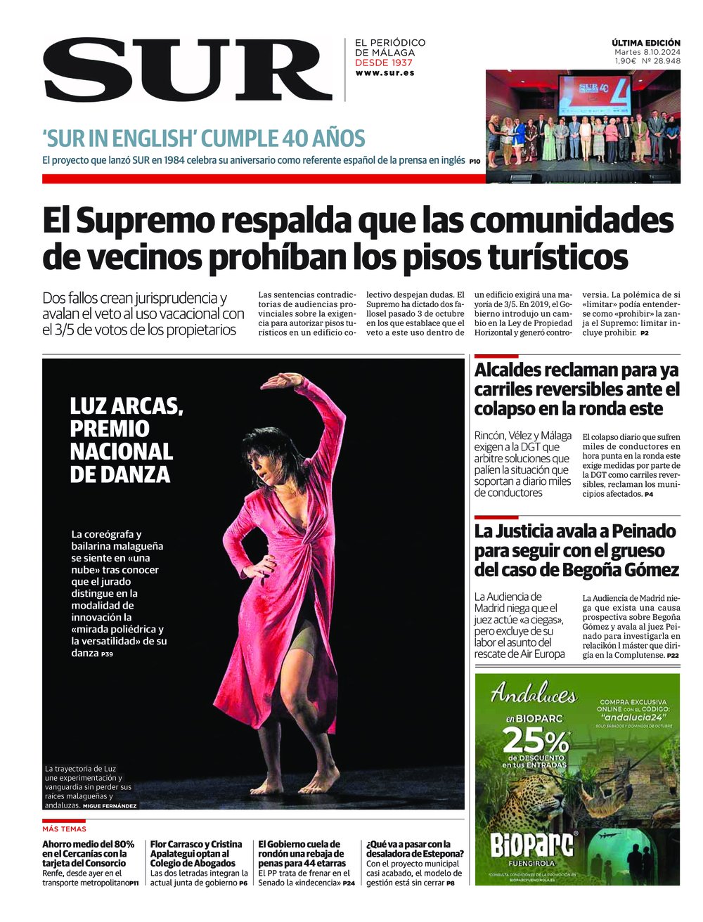 Portada de SUR, 08 de Octubre de 2024