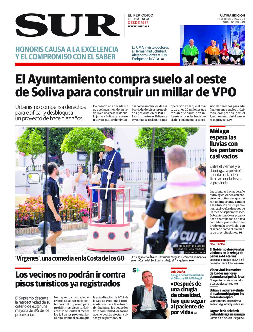 Portada de SUR, 09 de Octubre de 2024