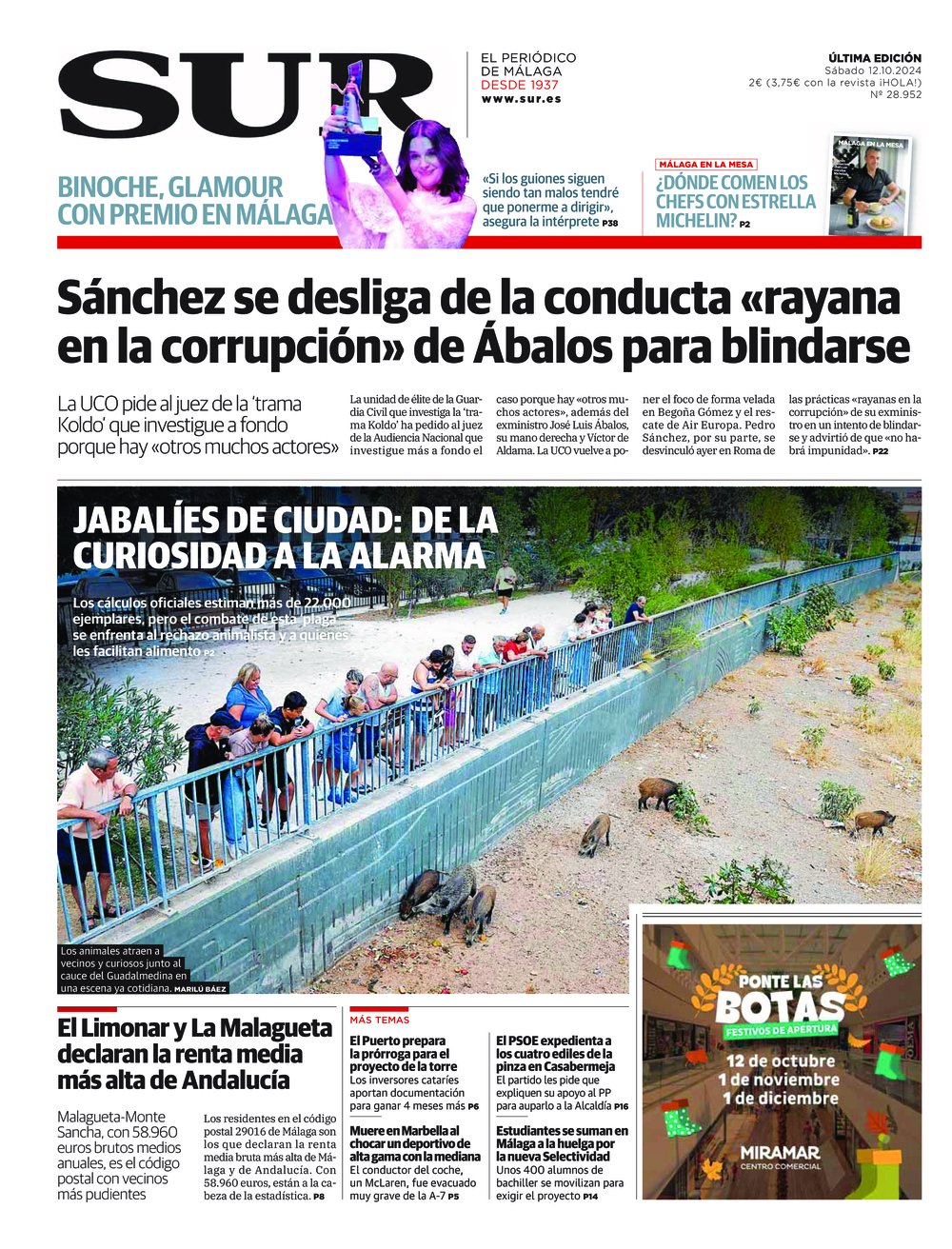 Portada de SUR, 12 de Octubre de 2024