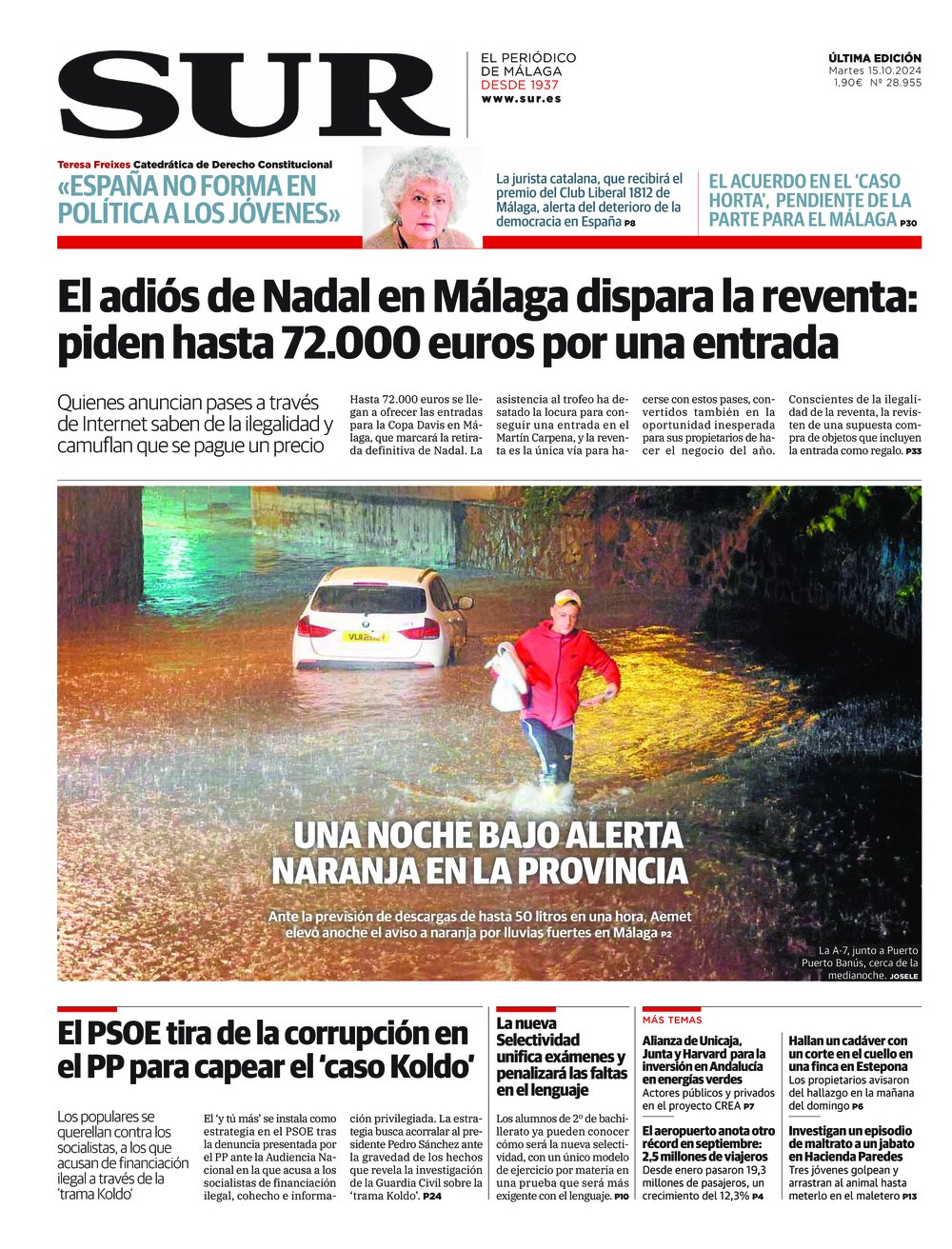 Portada de SUR, 15 de Octubre de 2024