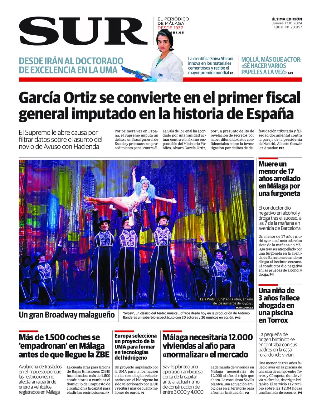 Portada de SUR, 17 de Octubre de 2024