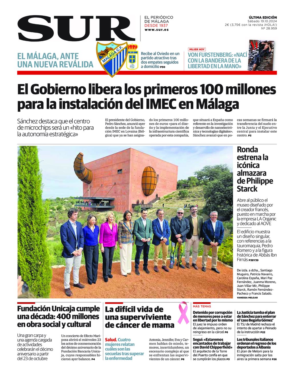 Portada de SUR, 19 de Octubre de 2024