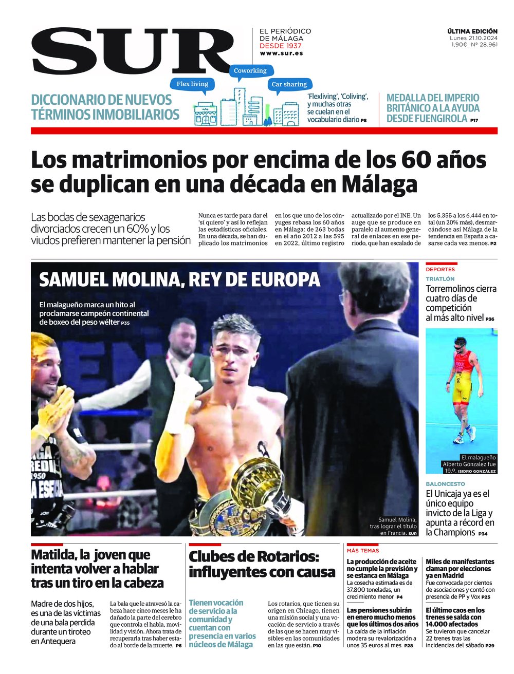 Portada de SUR, 21 de Octubre de 2024