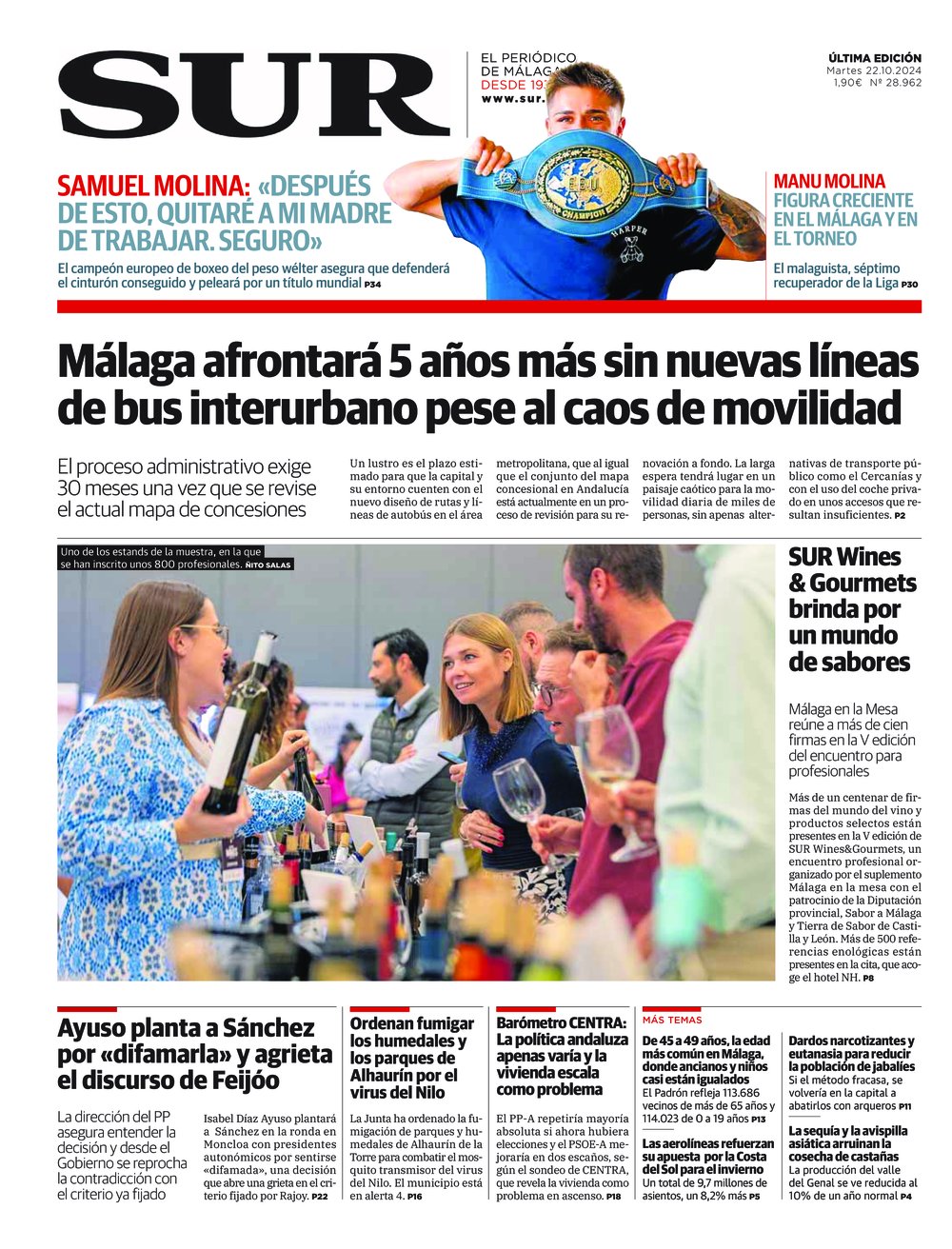 Portada de SUR, 22 de Octubre de 2024