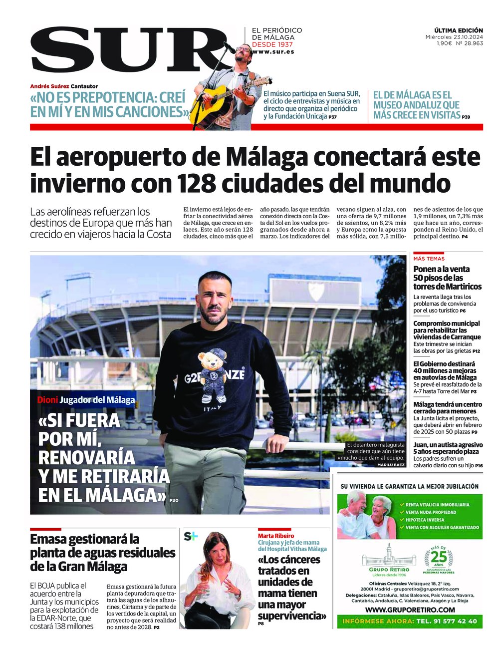 Portada de SUR, 23 de Octubre de 2024