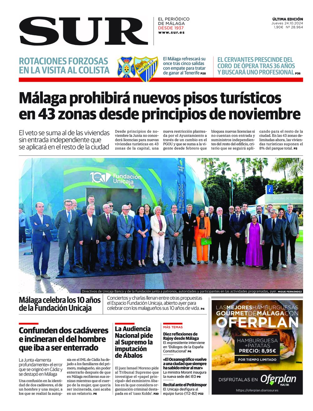 Portada de SUR, 24 de Octubre de 2024