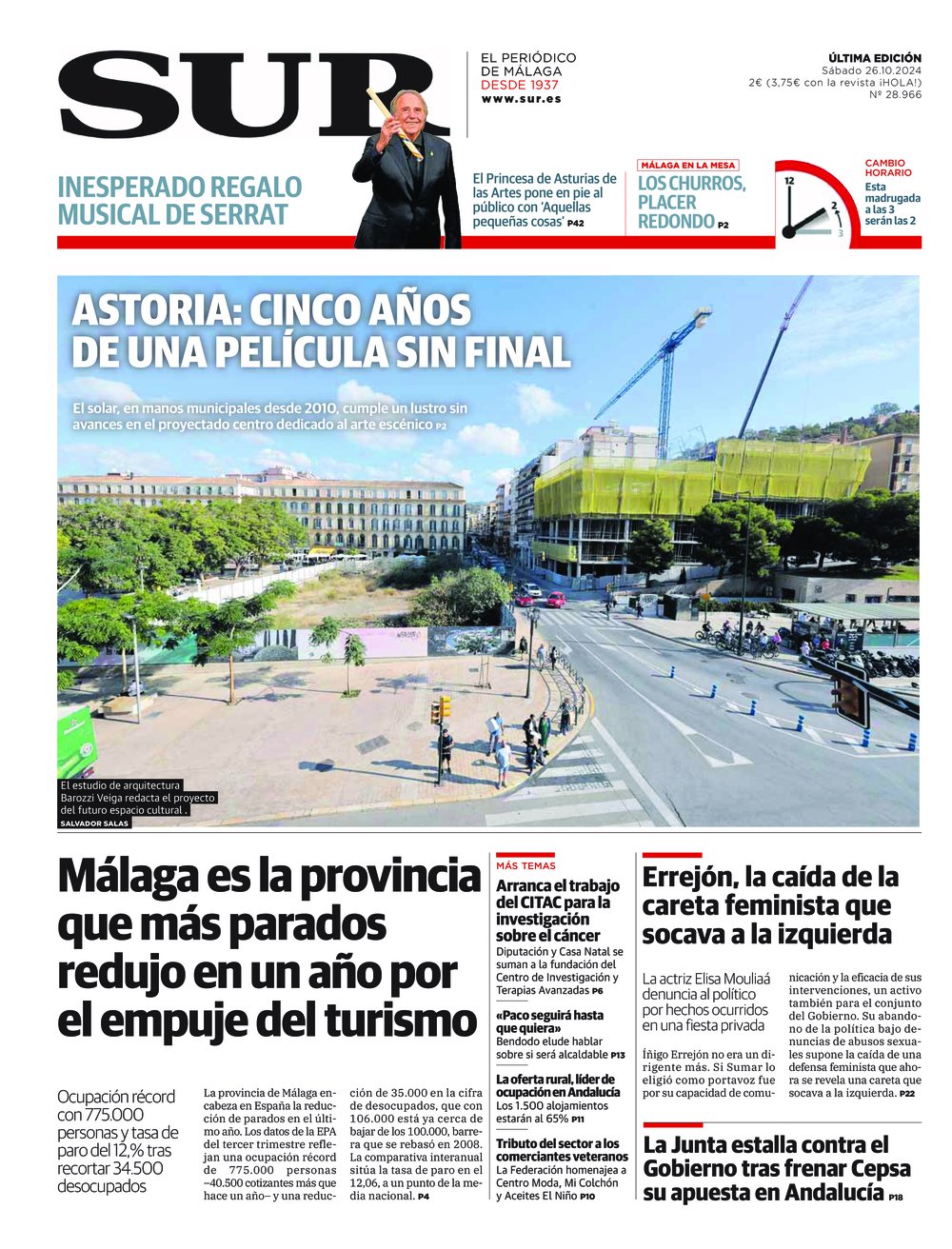 Portada de SUR, 26 de Octubre de 2024