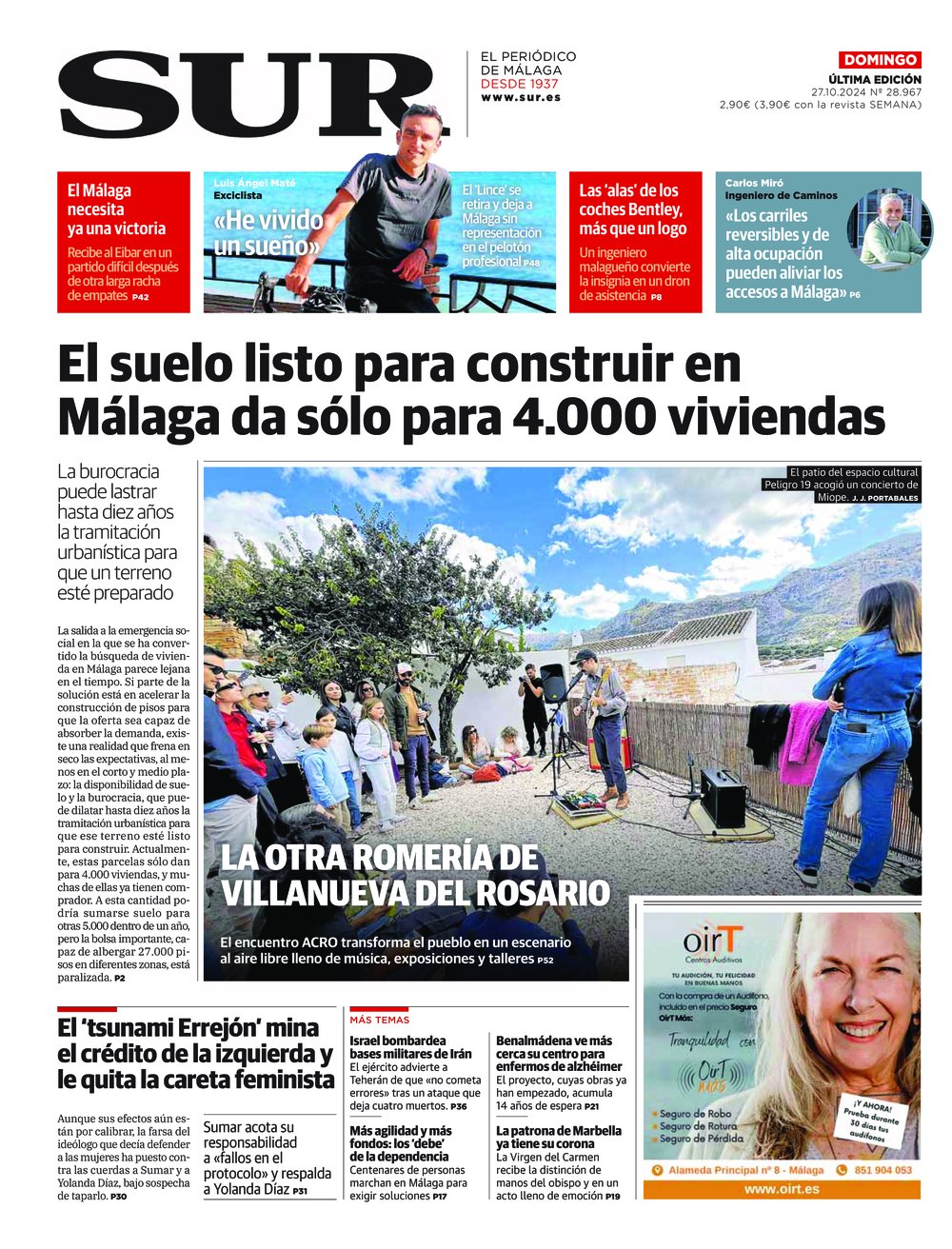 Portada de SUR, 27 de Octubre de 2024