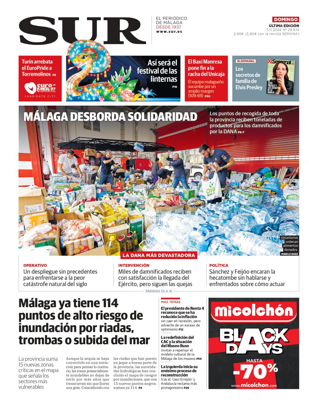 Portada de SUR, 03 de Noviembre de 2024