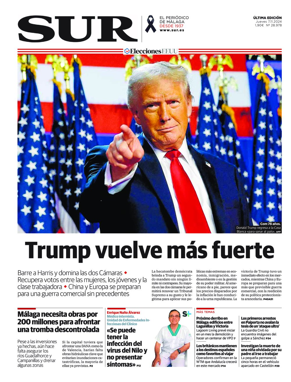 Portada de SUR, 07 de Noviembre de 2024