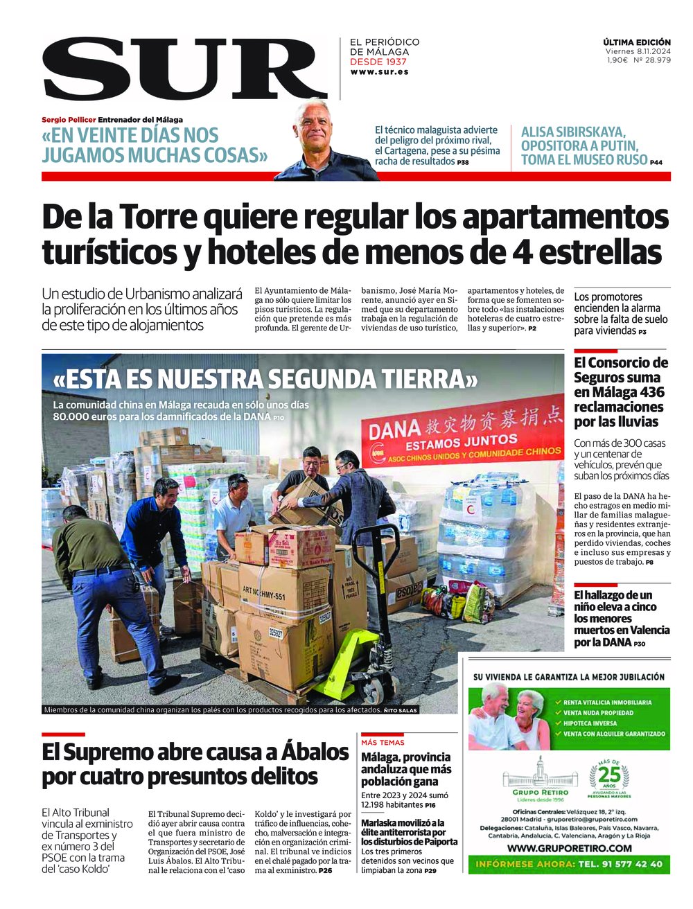 Portada de SUR, 08 de Noviembre de 2024