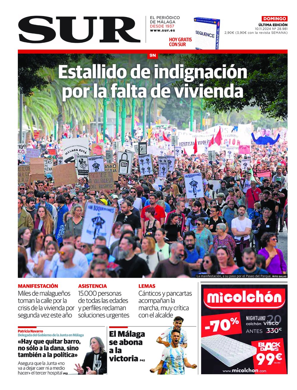 Portada de SUR, 10 de Noviembre de 2024