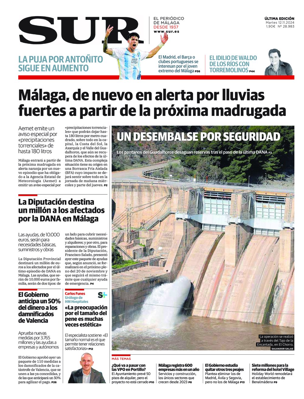 Portada de SUR, 12 de Noviembre de 2024