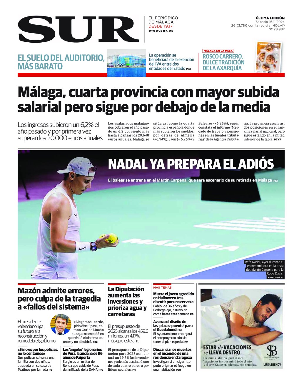 Portada de SUR, 16 de Noviembre de 2024