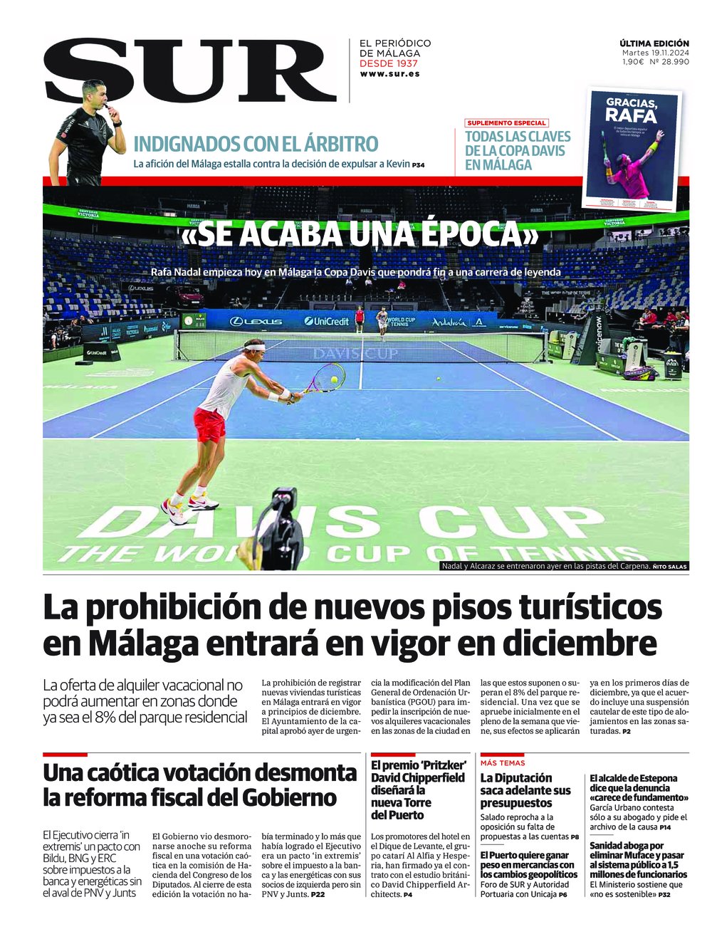 Portada de SUR, 19 de Noviembre de 2024