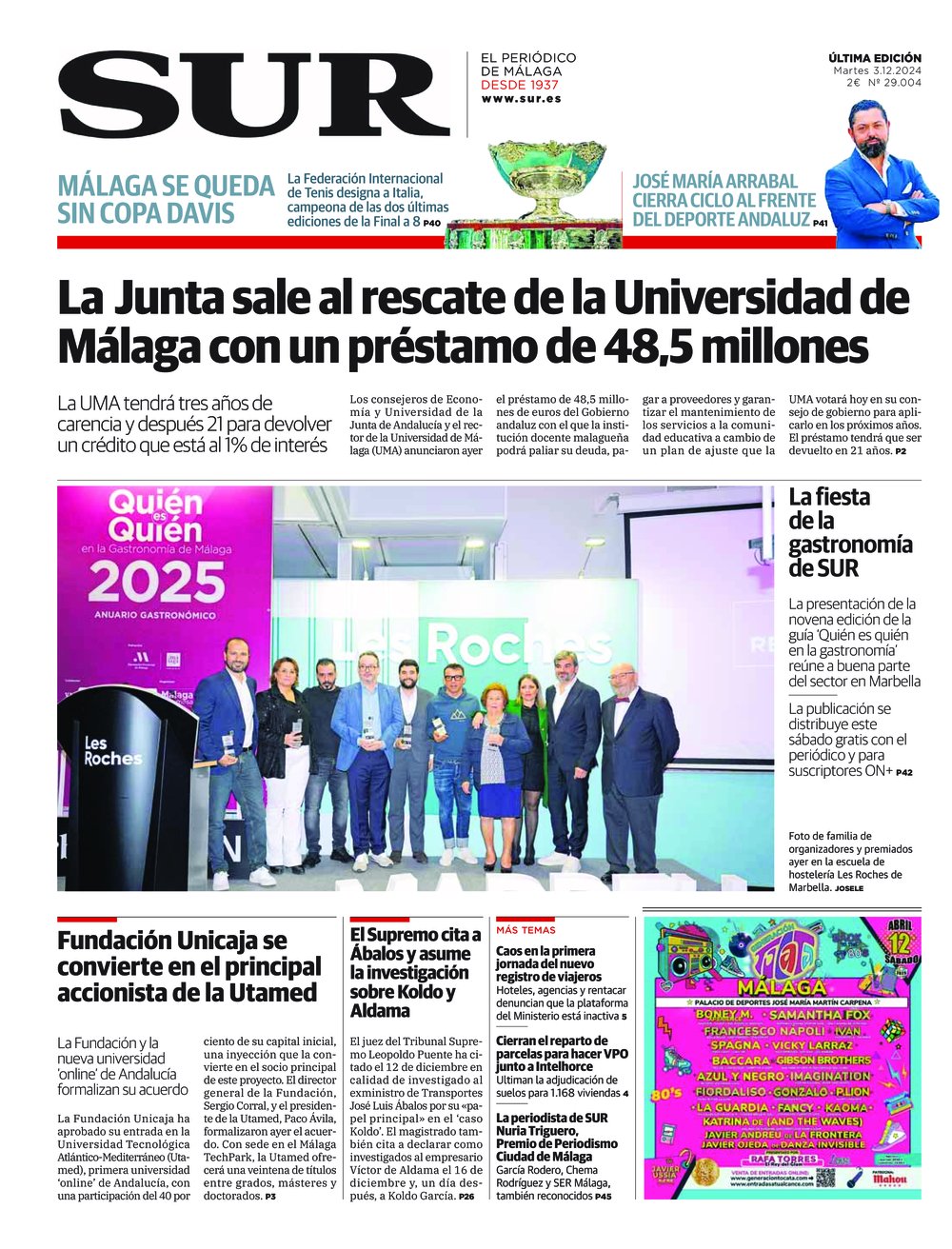 Portada de SUR, 03 de Diciembre de 2024