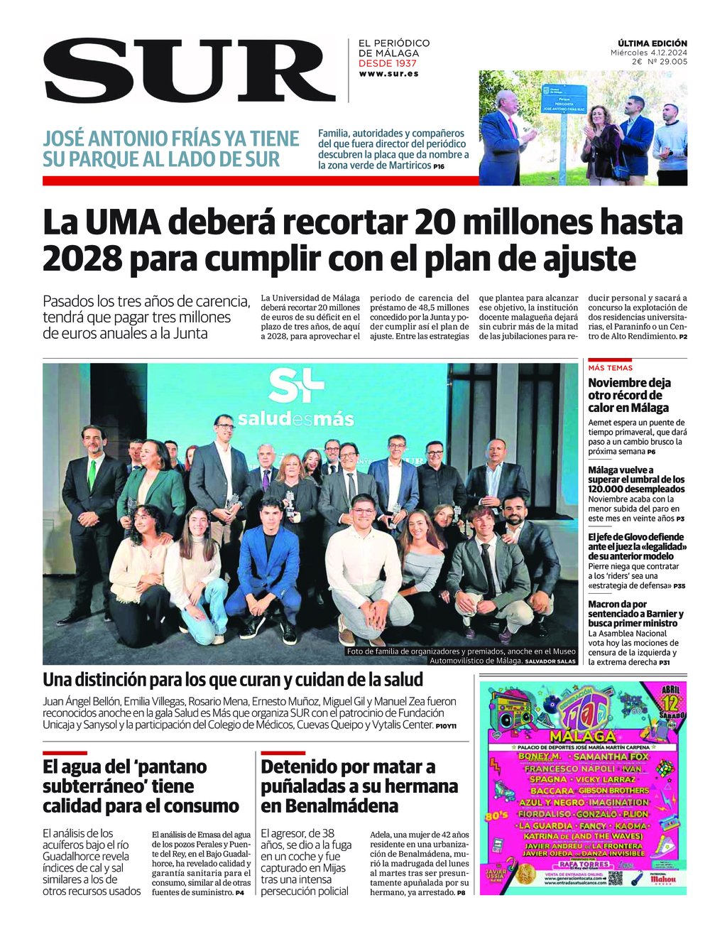 Portada de SUR, 04 de Diciembre de 2024