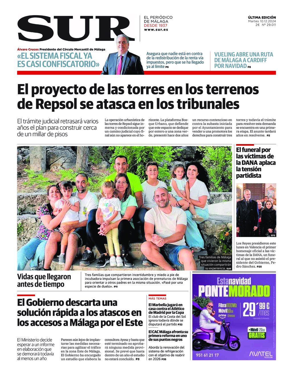 Portada de SUR, 10 de Diciembre de 2024