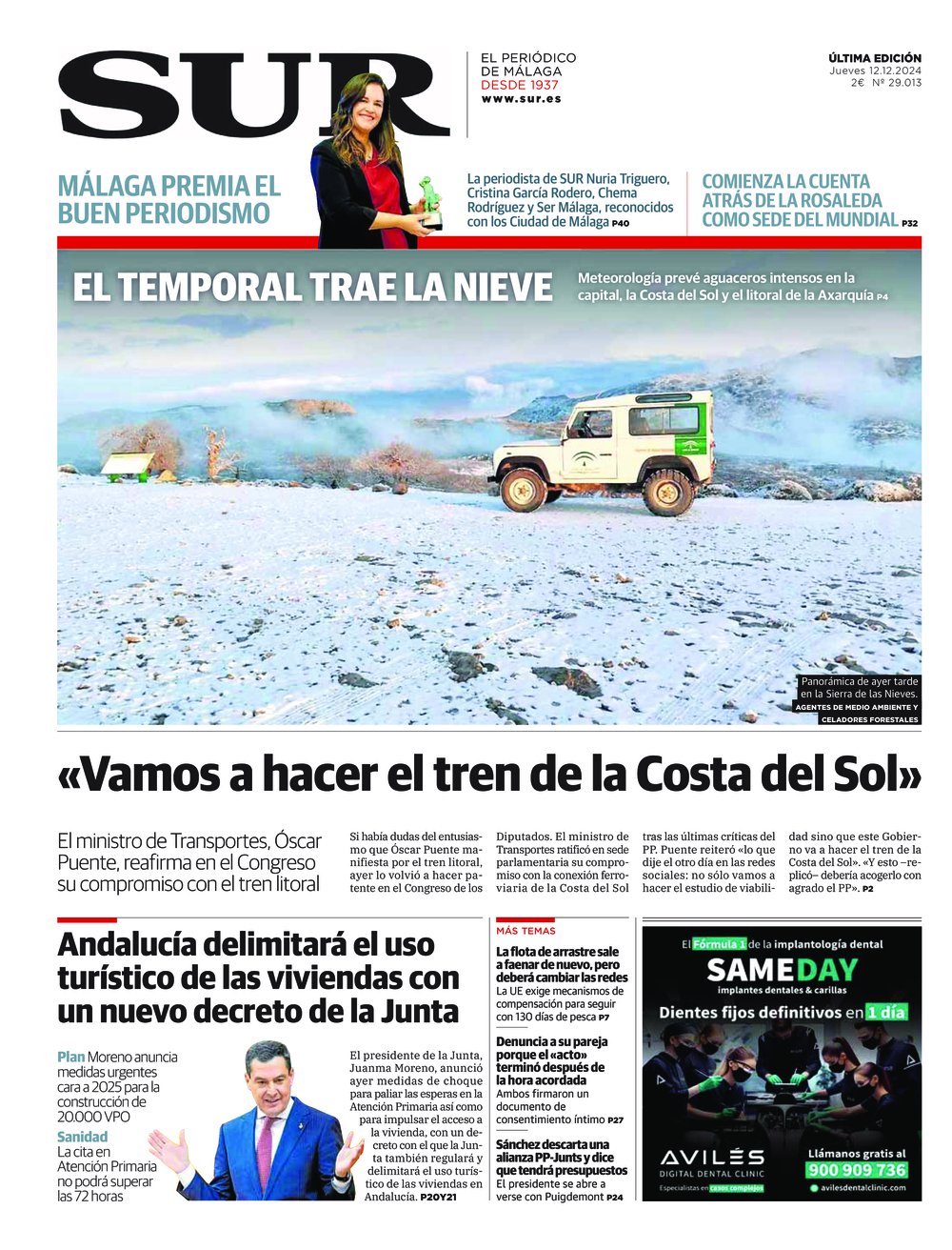 Portada de SUR, 12 de Diciembre de 2024