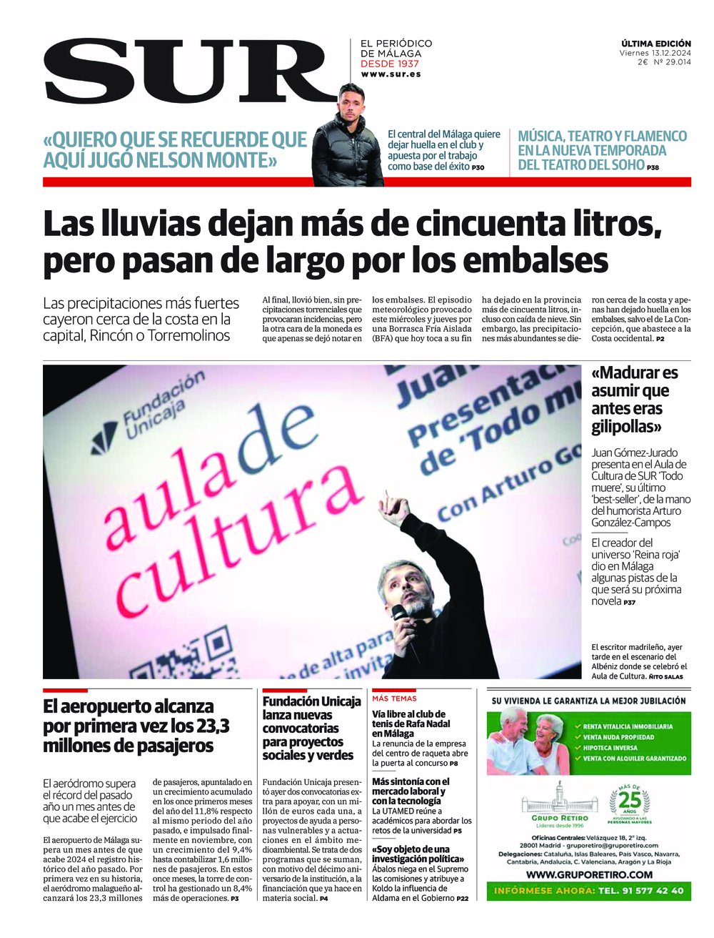 Portada de SUR, 13 de Diciembre de 2024