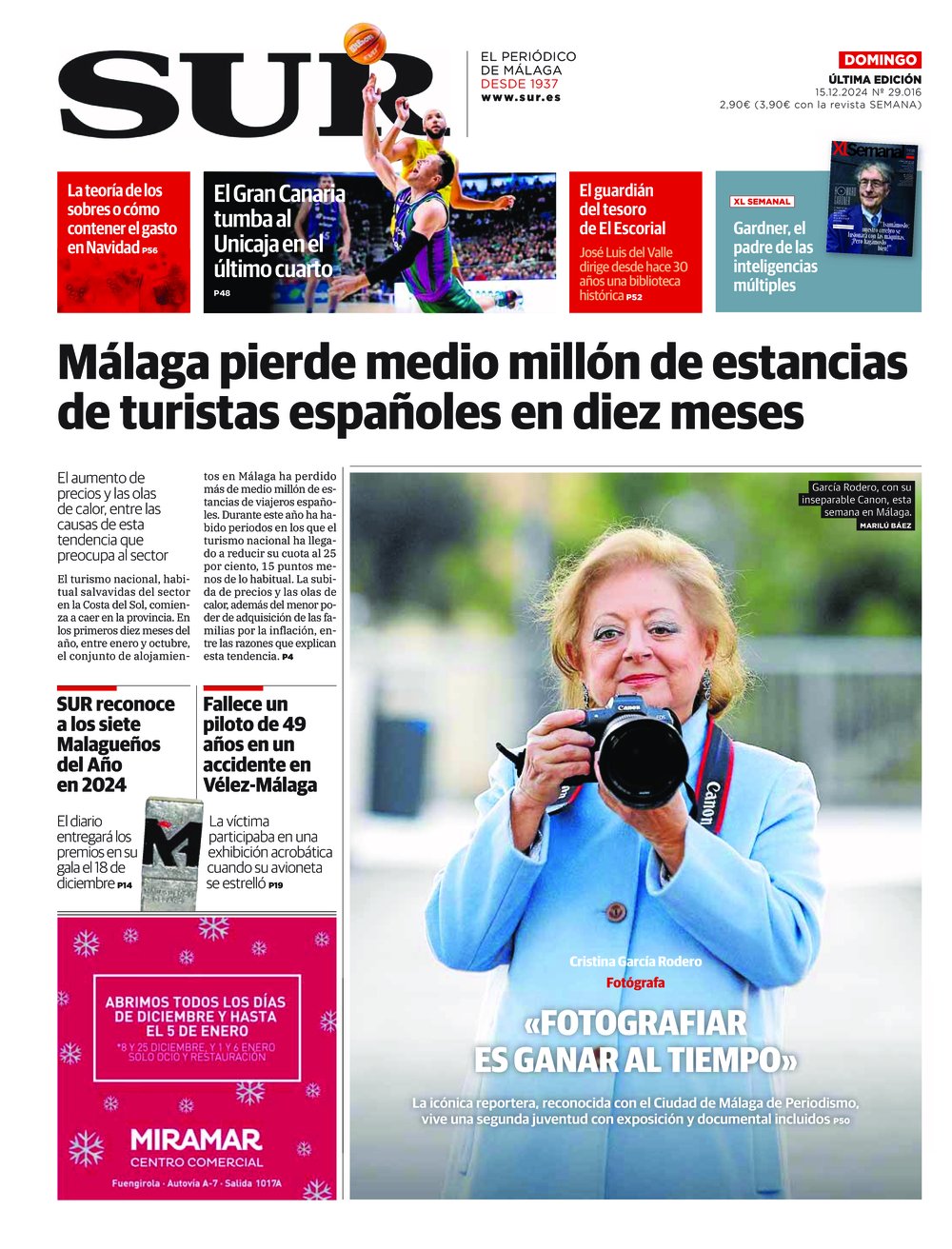 Portada de SUR, 15 de Diciembre de 2024