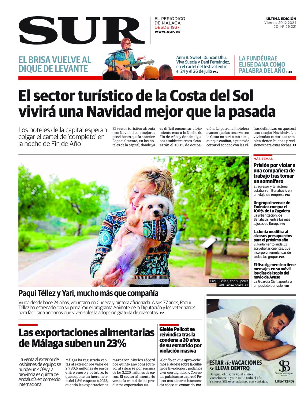 Portada de SUR, 20 de Diciembre de 2024