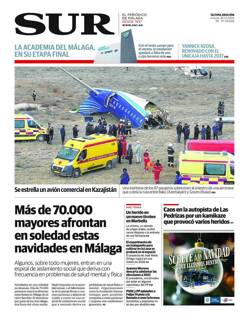 Portada de SUR, 26 de Diciembre de 2024