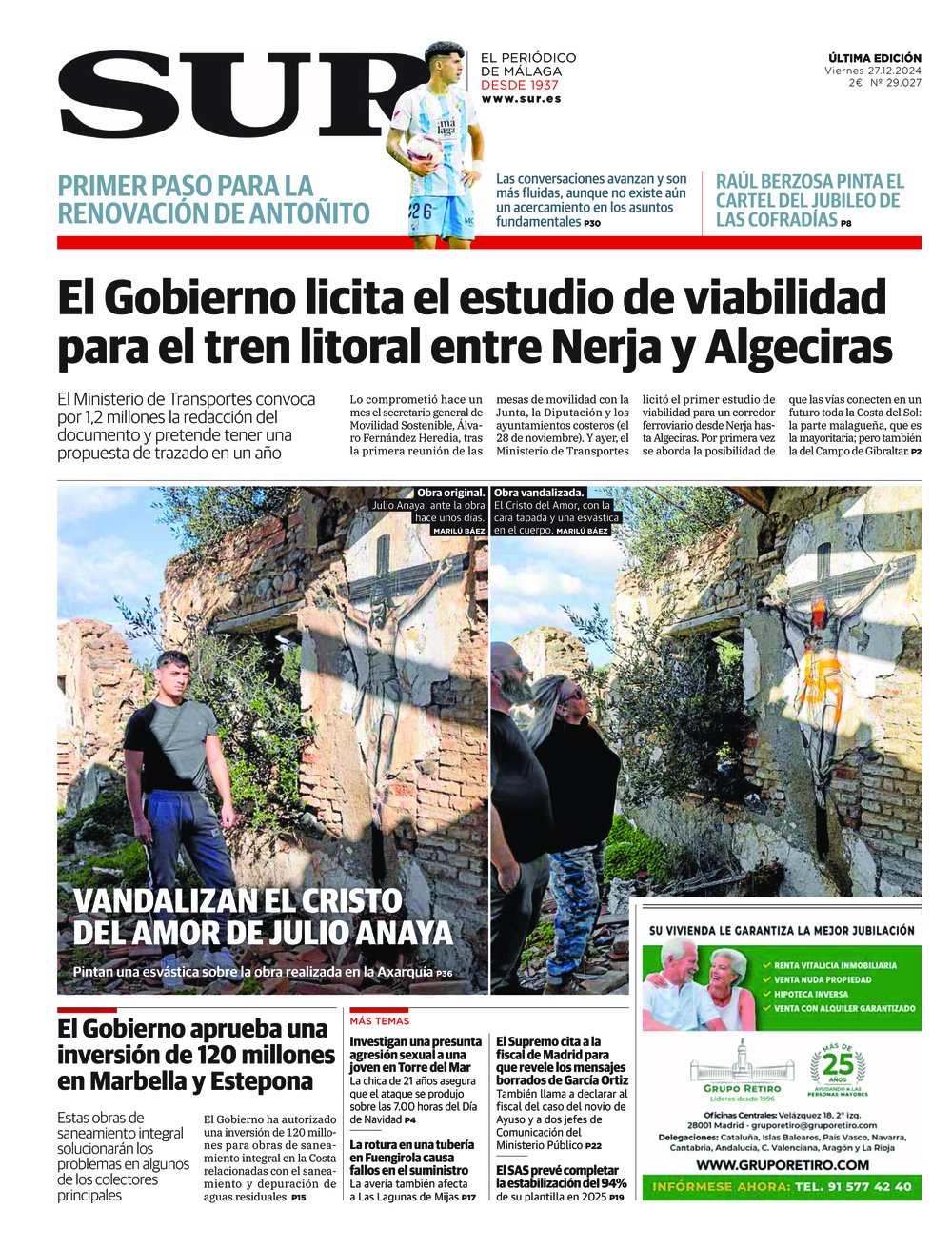 Portada de SUR, 27 de Diciembre de 2024