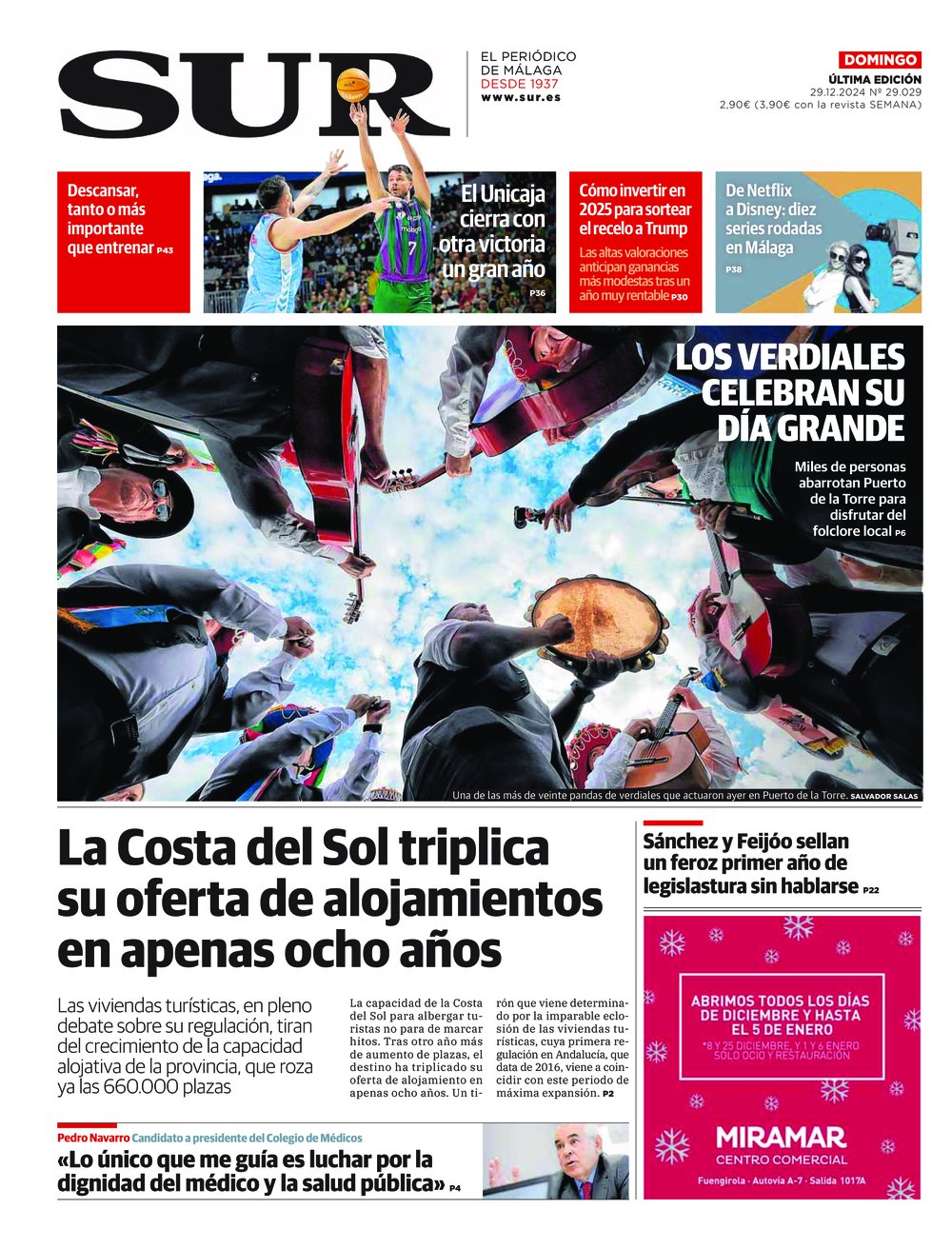 Portada de SUR, 29 de Diciembre de 2024