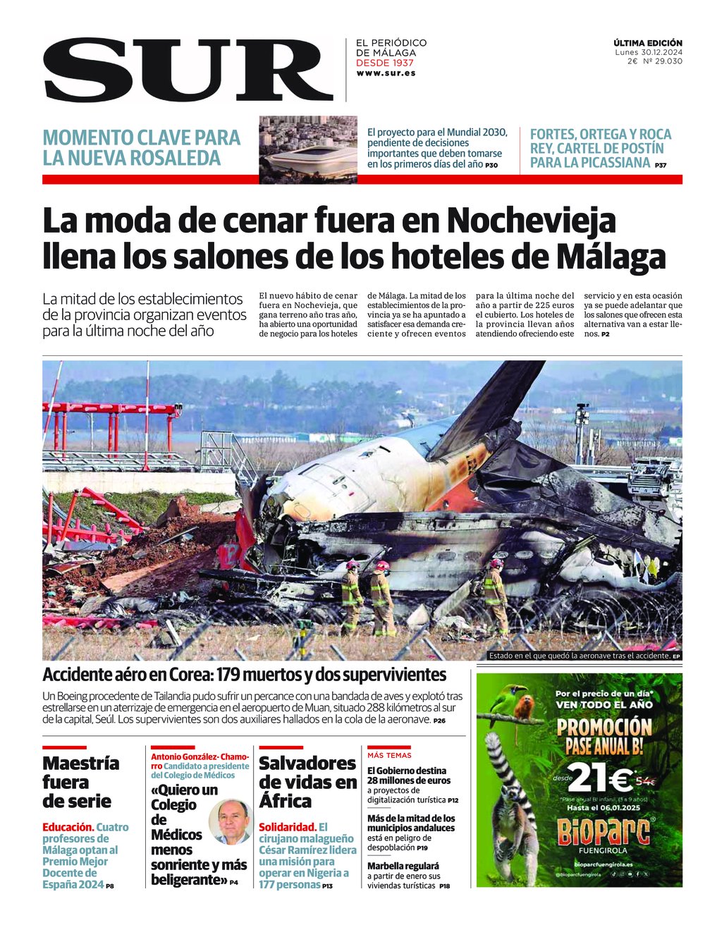 Portada de SUR, 30 de Diciembre de 2024