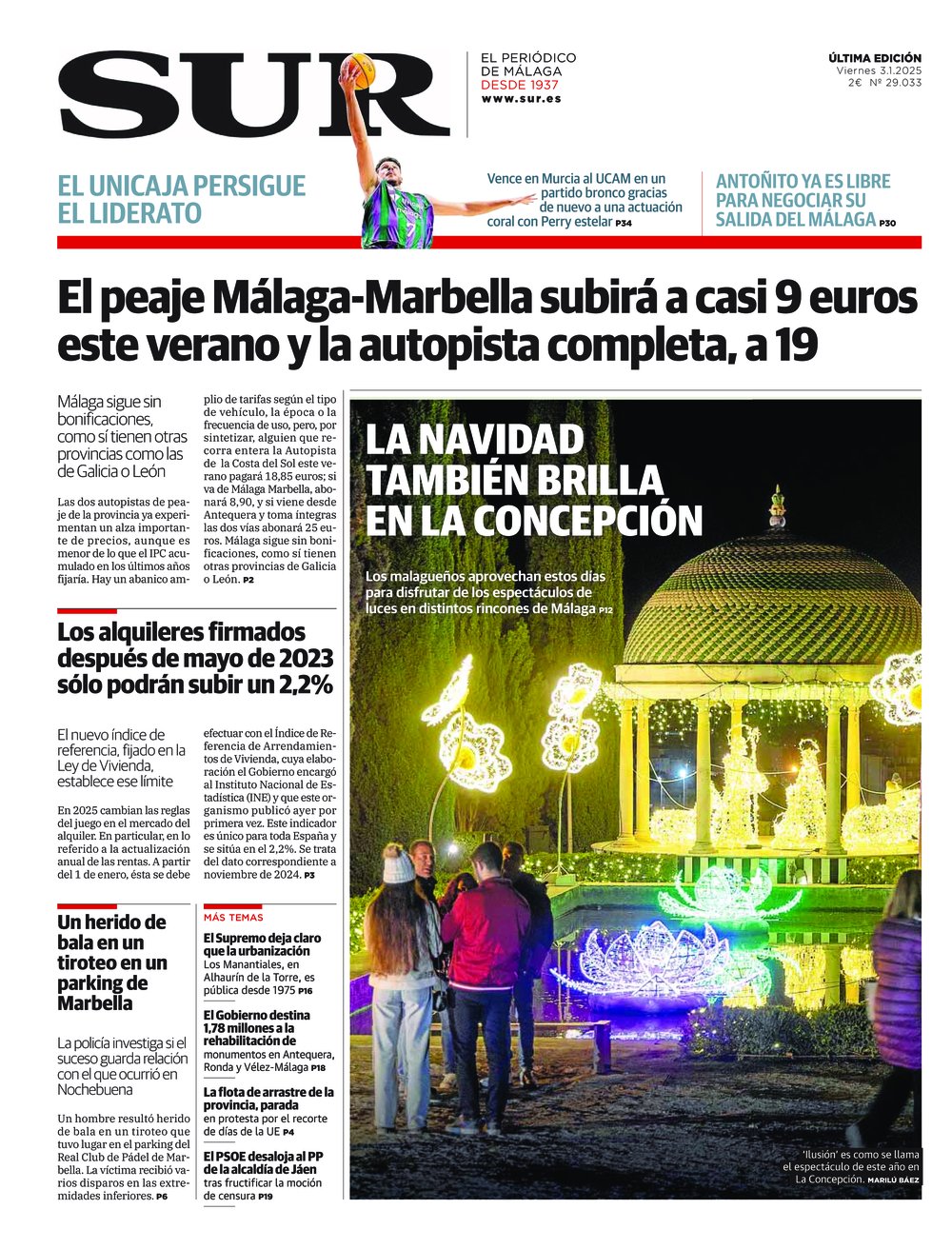 Portada de SUR, 03 de Enero de 2025