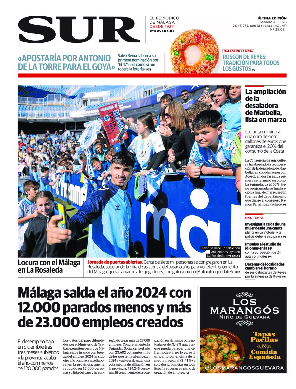 Portada de SUR, 04 de Enero de 2025