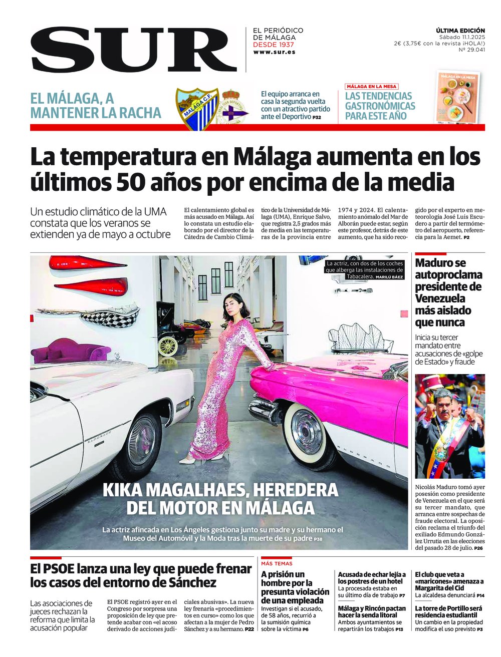 Portada de SUR, 11 de Enero de 2025