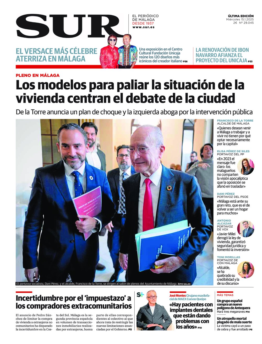 Portada de SUR, 15 de Enero de 2025