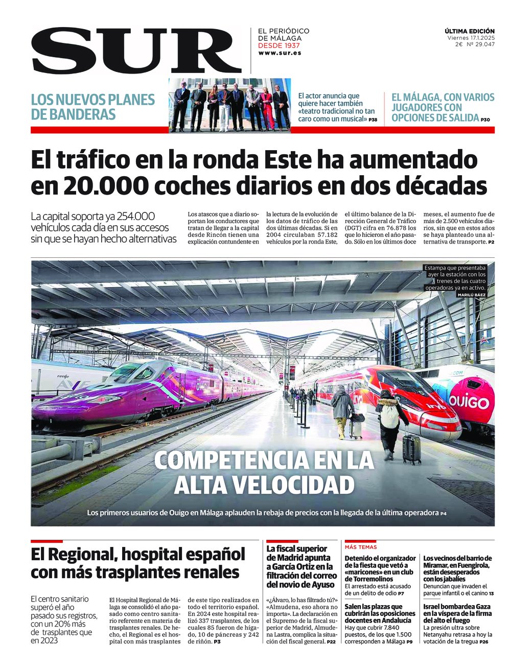 Portada de SUR, 17 de Enero de 2025