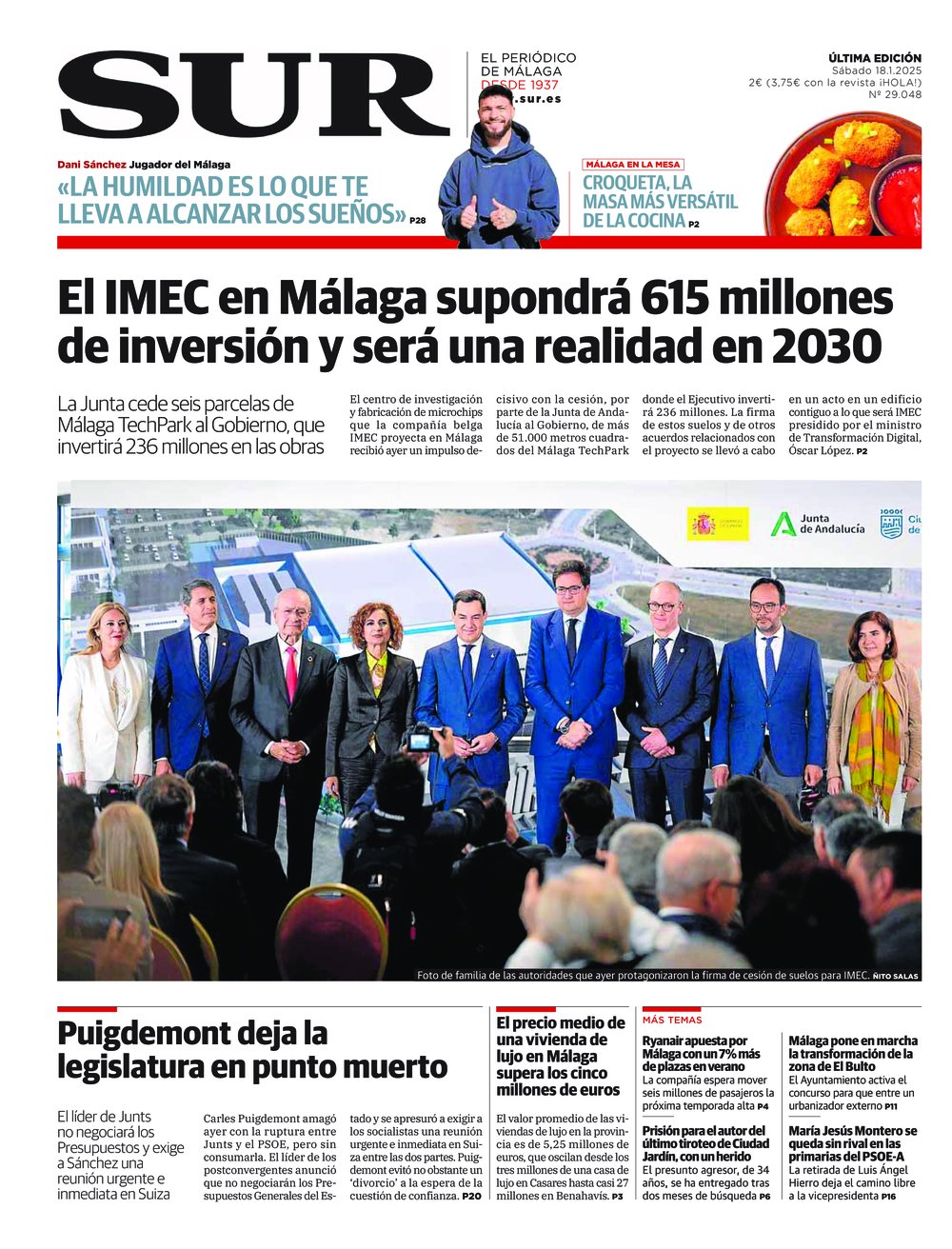 Portada de SUR, 18 de Enero de 2025