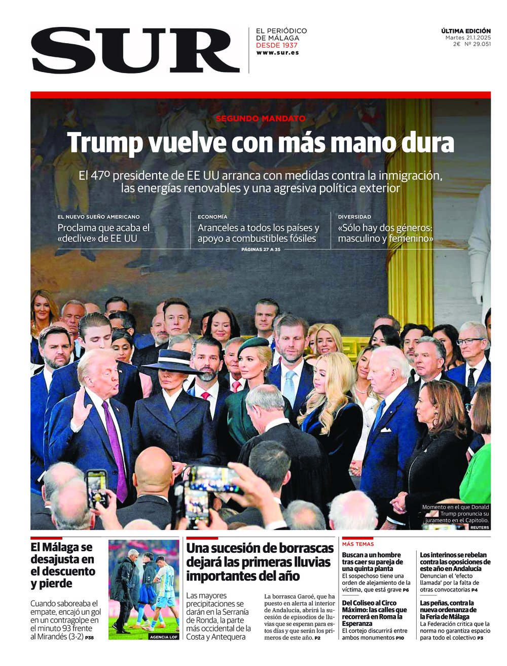 Portada de SUR, 21 de Enero de 2025