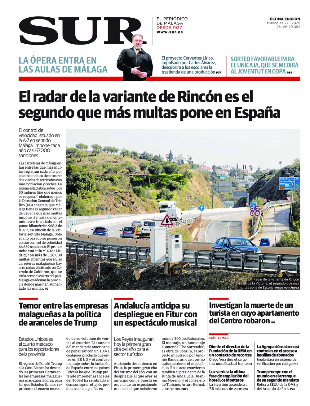 Portada de SUR, 22 de Enero de 2025