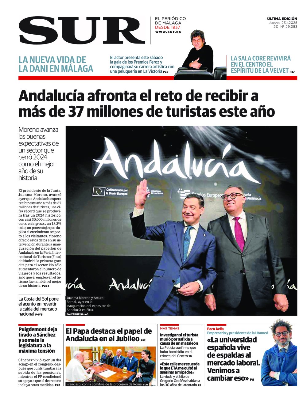 Portada de SUR, 23 de Enero de 2025