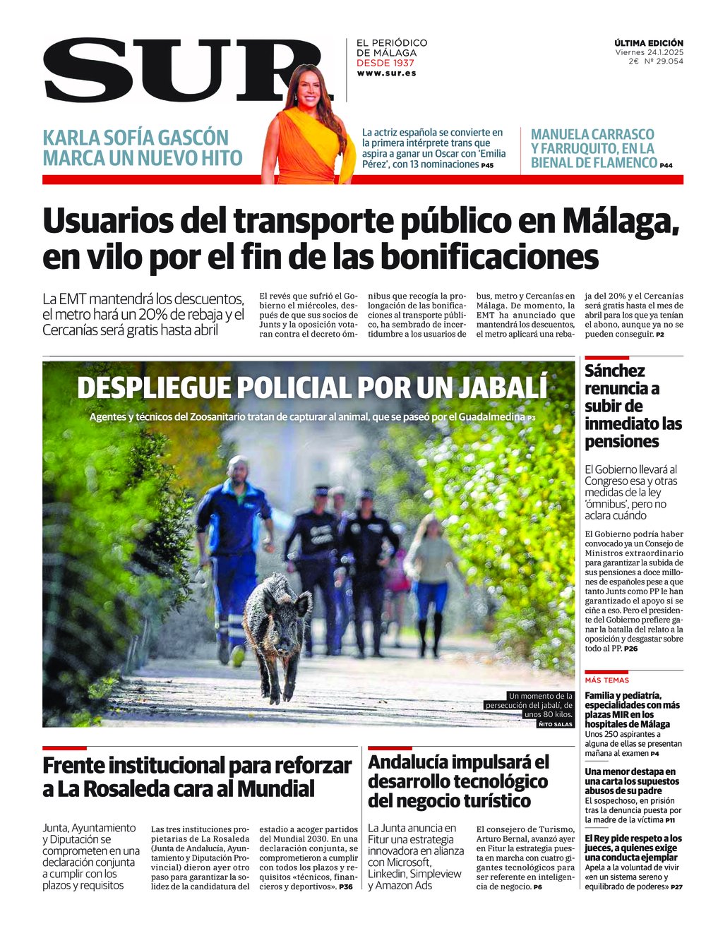 Portada de SUR, 24 de Enero de 2025