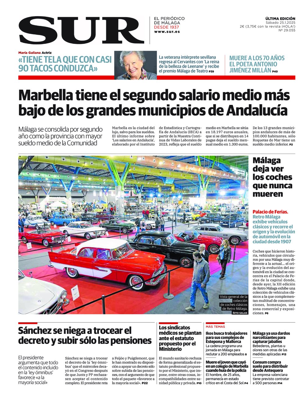 Portada de SUR, 25 de Enero de 2025