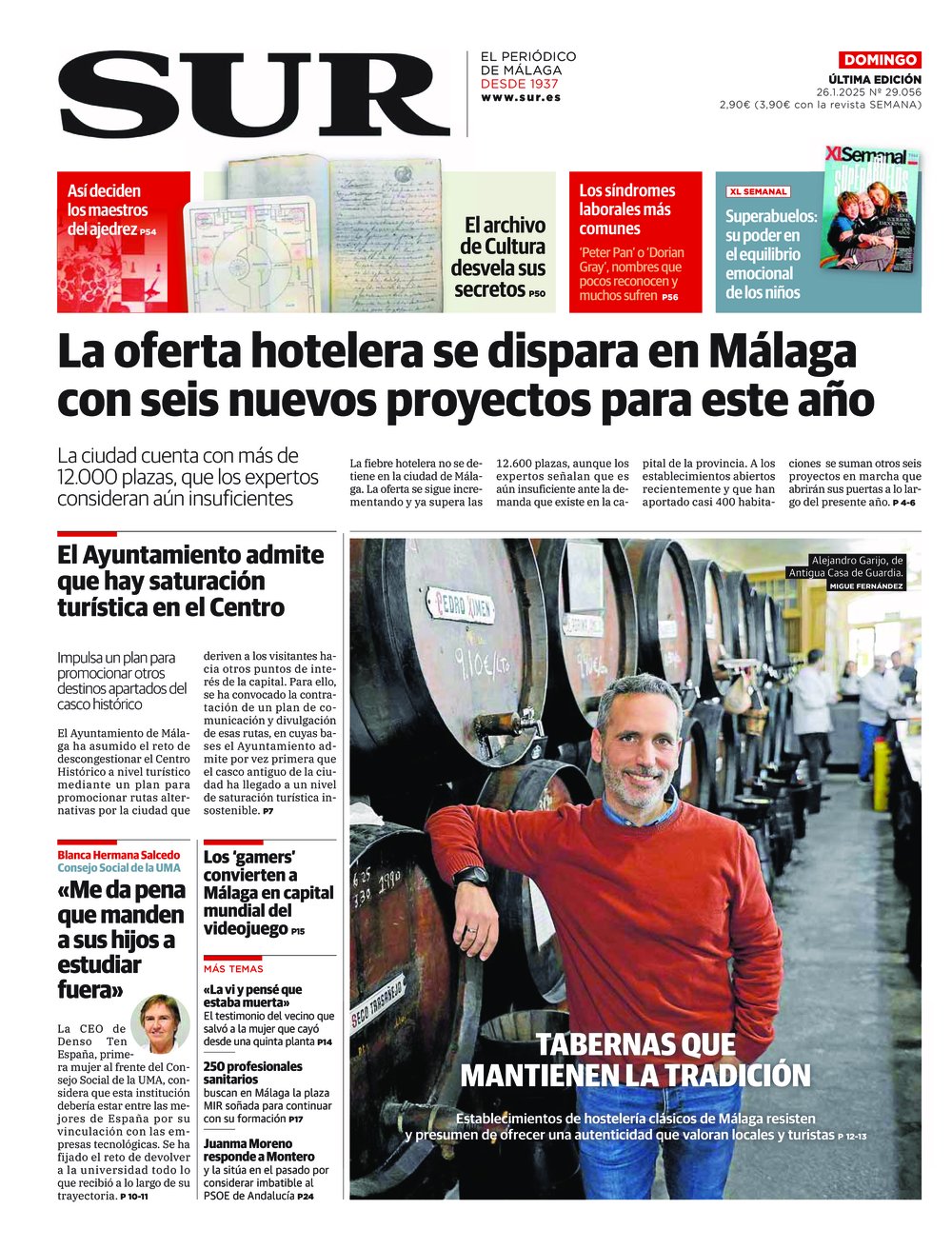 Portada de SUR, 26 de Enero de 2025