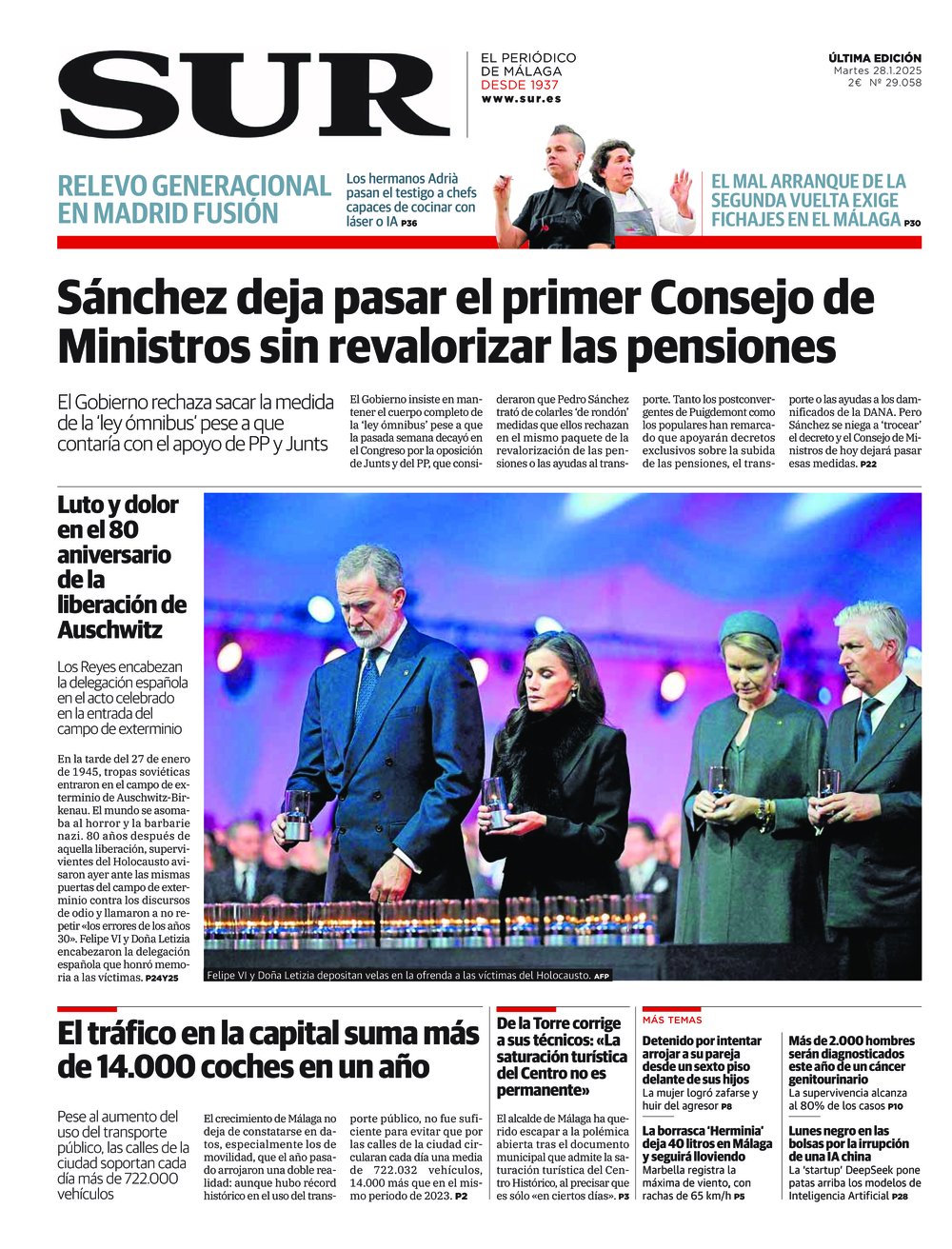 Portada de SUR, 28 de Enero de 2025