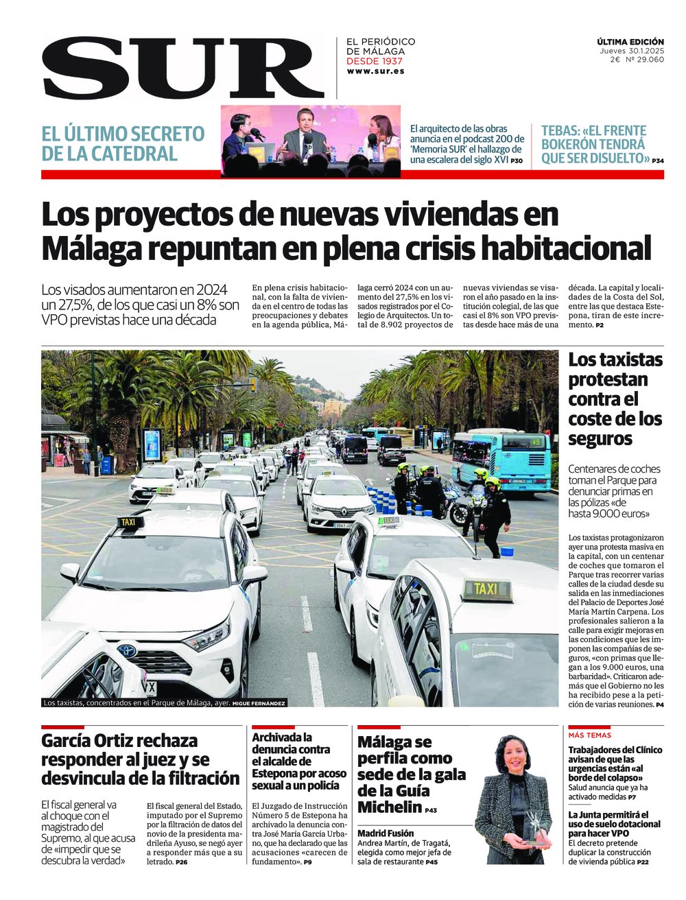 Portada de SUR, 30 de Enero de 2025