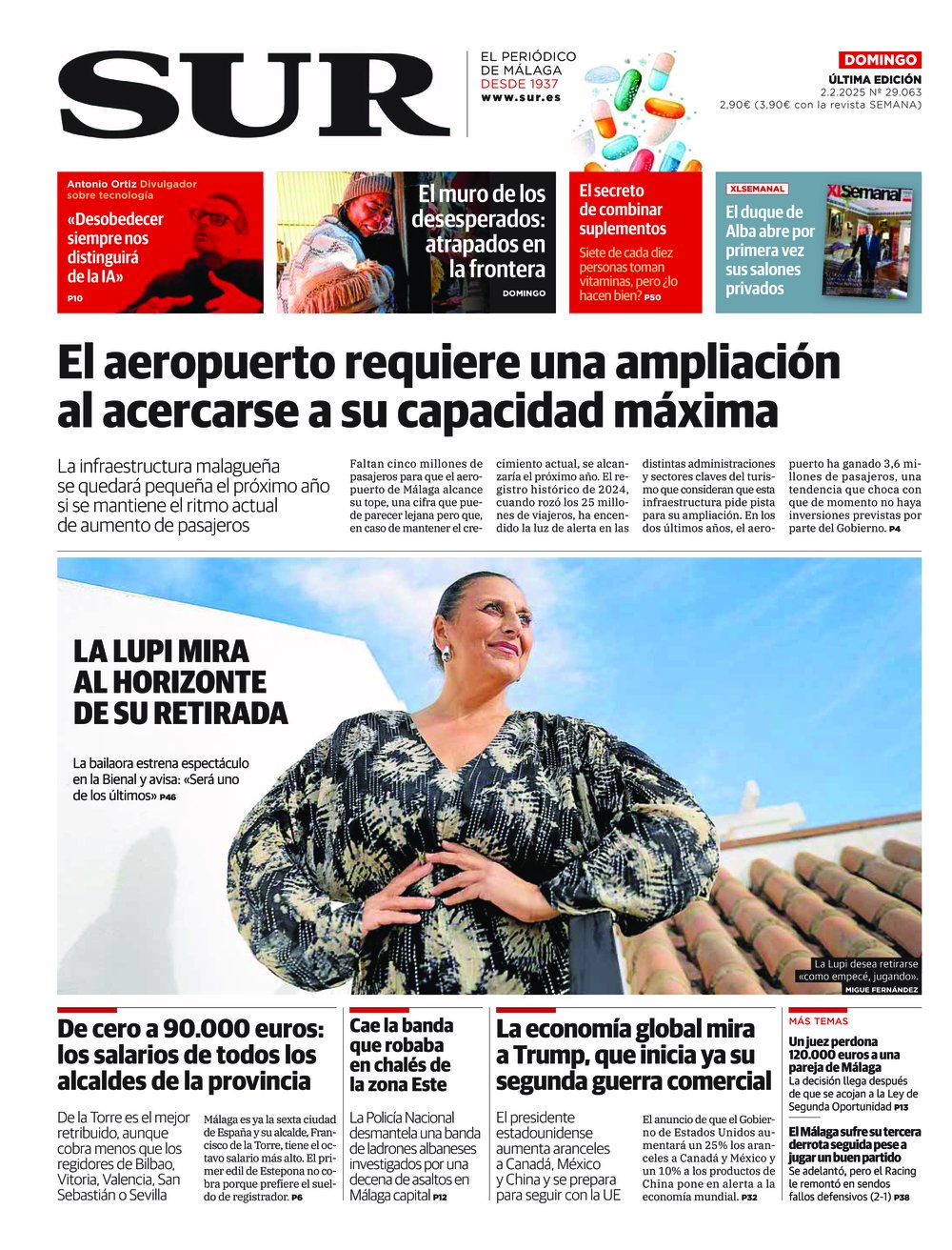 Portada de SUR, 02 de Febrero de 2025