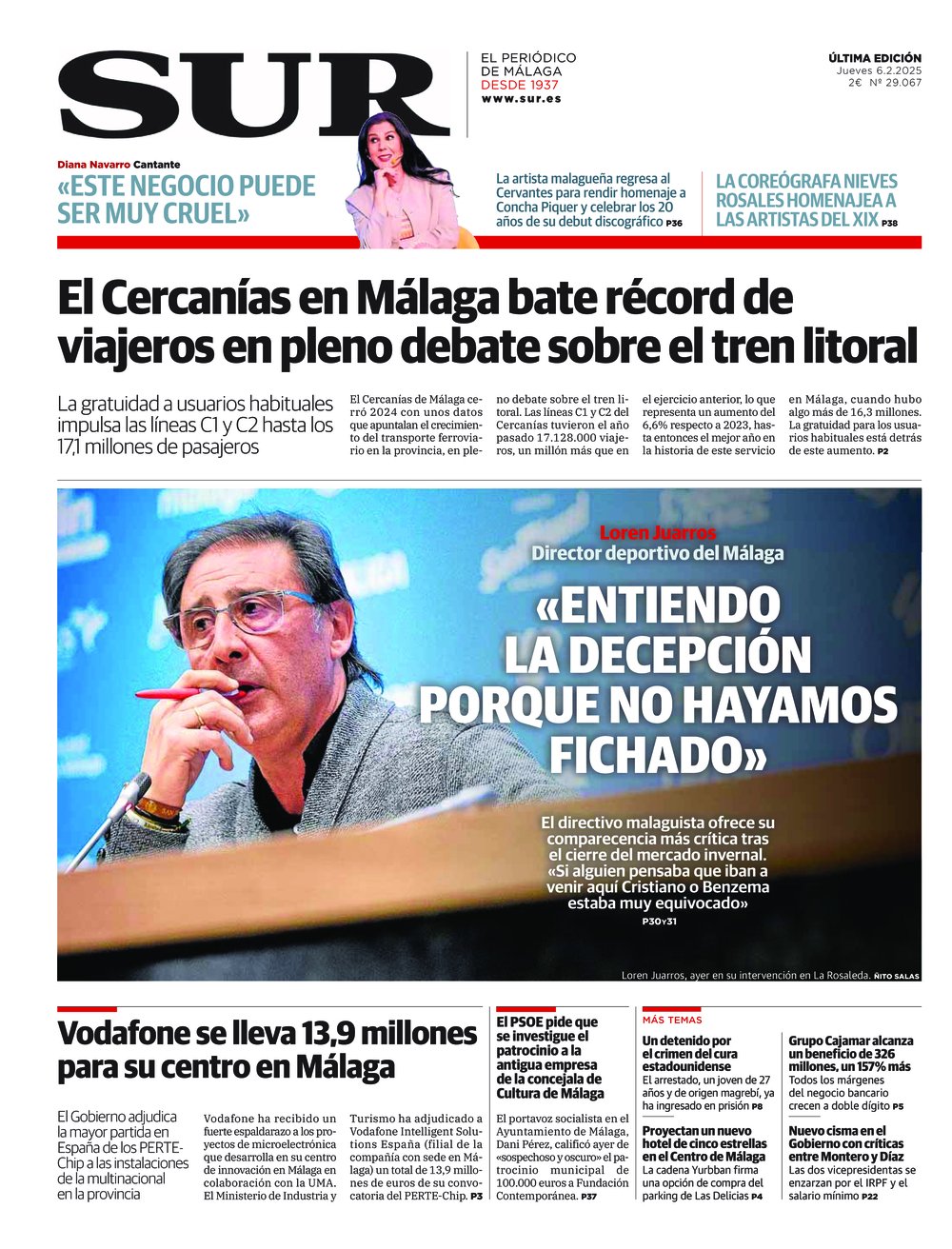 Portada de SUR, 06 de Febrero de 2025