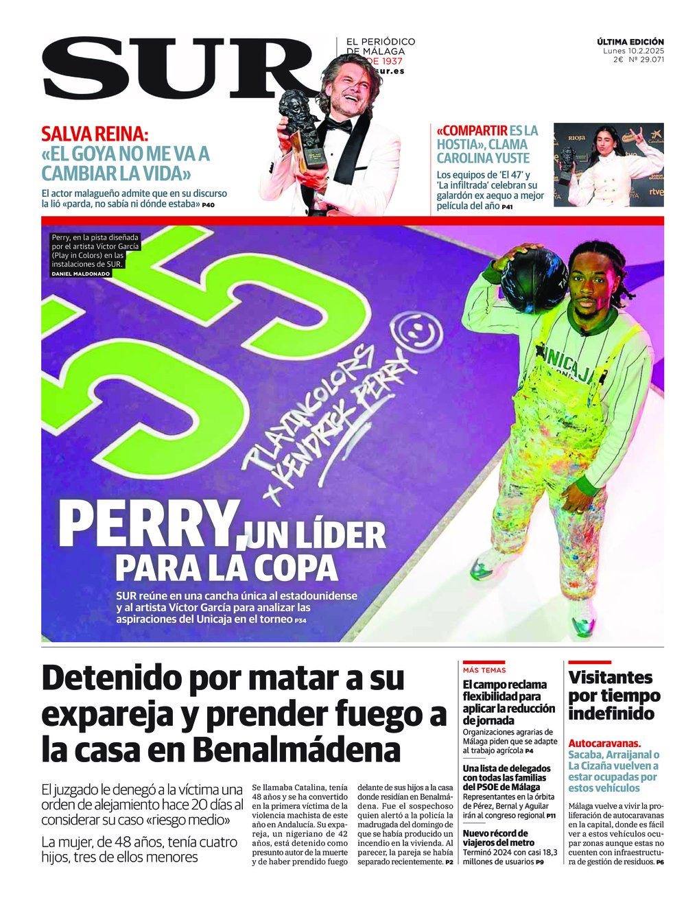 Portada de SUR, 10 de Febrero de 2025