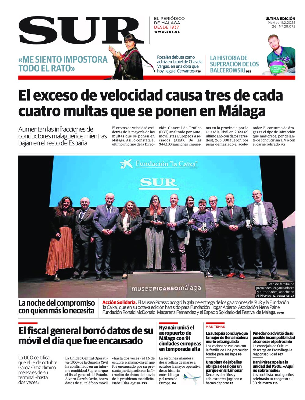 Portada de SUR, 11 de Febrero de 2025