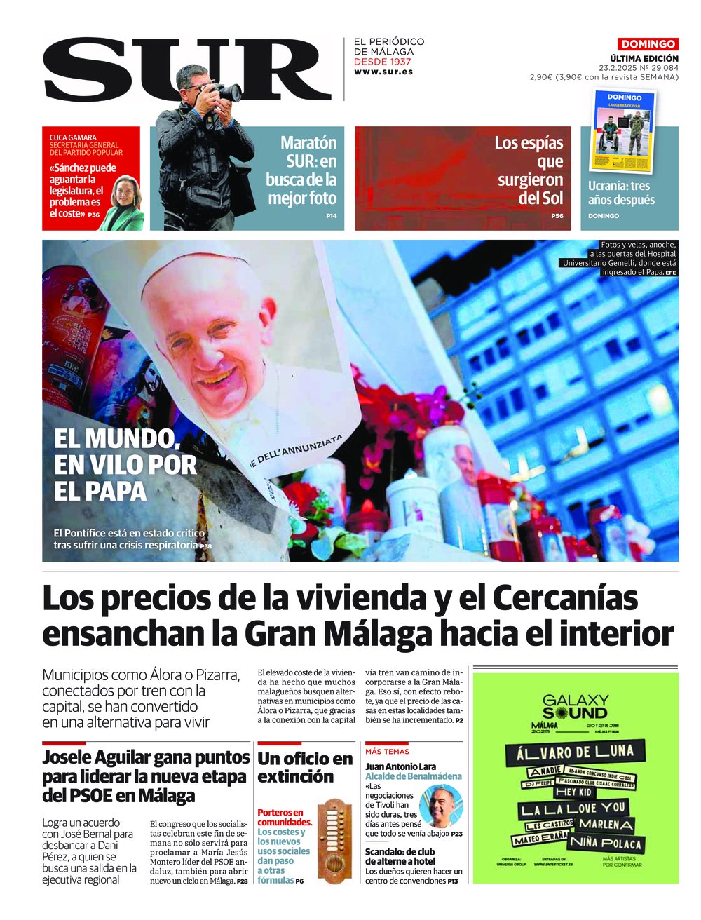 Portada de SUR, 23 de Febrero de 2025
